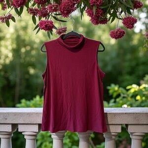 Christopher & Banks Burgundy Turtleneck Sleeveless Top